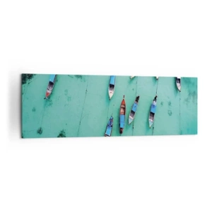 Impression sur toile - Image sur toile - Vue aérienne de bateaux sur une eau turquoise - 160x50cm - Dans une attente jouyeuse - Décoration murale moderne pour le salon et la chambre ARTTOR