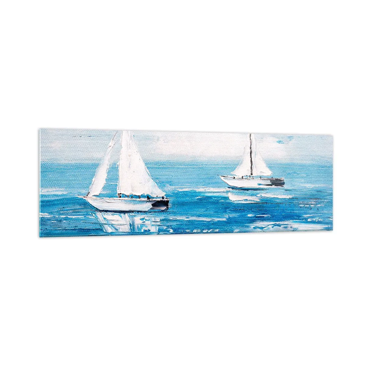Impression sur verre - Image sur verre - Yachts sur la mer bleue dans un style artistique - 160x50cm - Avec un ami à mes côtés - Décoration murale moderne pour le salon et la chambre ARTTOR