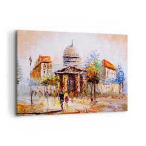 Impression sur toile - Image sur toile - Scène de ville impressionniste avec un bâtiment historique - 100x70cm - Promenade à Paris - Décoration murale moderne pour le salon et la chambre ARTTOR