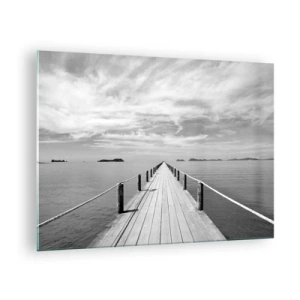 Impression sur verre - Image sur verre - Une jetée en bois menant au loin à travers une mer calme - 70x50cm - Et peut-être un voyage... - Décoration murale moderne pour le salon et la chambre ARTTOR