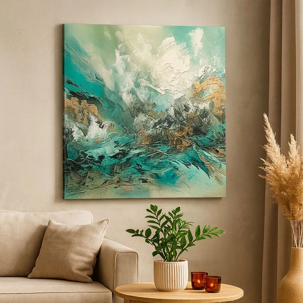 Impression sur toile - Image sur toile - Ressac émeraude et noir - 30x30 cm