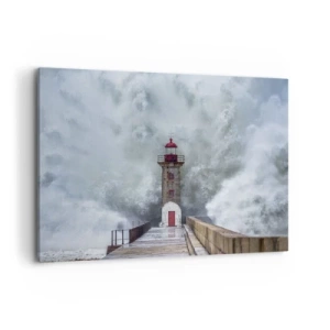Impression sur toile - Image sur toile - Un phare entouré de vagues agitées - 100x70cm - Le rugissement des eaux, le bruit soufflera - Décoration murale moderne pour le salon et la chambre ARTTOR