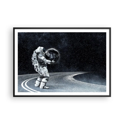 Affiche dans un cadre noir - Poster - Astronaute avec la Terre contre le ciel étoilé - 100x70cm - Sur la Voie Lactée - Décoration murale moderne pour le salon et la chambre ARTTOR