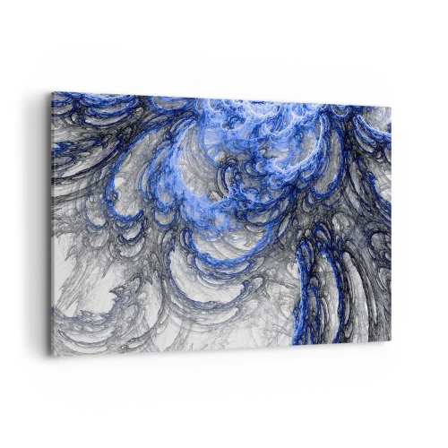 Impression sur toile - Image sur toile - Vagues abstraites dans des tons de bleu et de gris - 100x70cm - La naissance d'une vague - Décoration murale moderne pour le salon et la chambre ARTTOR