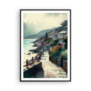 Affiche dans un cadre noir - Poster - Ville méditerranéenne - 70x100 cm