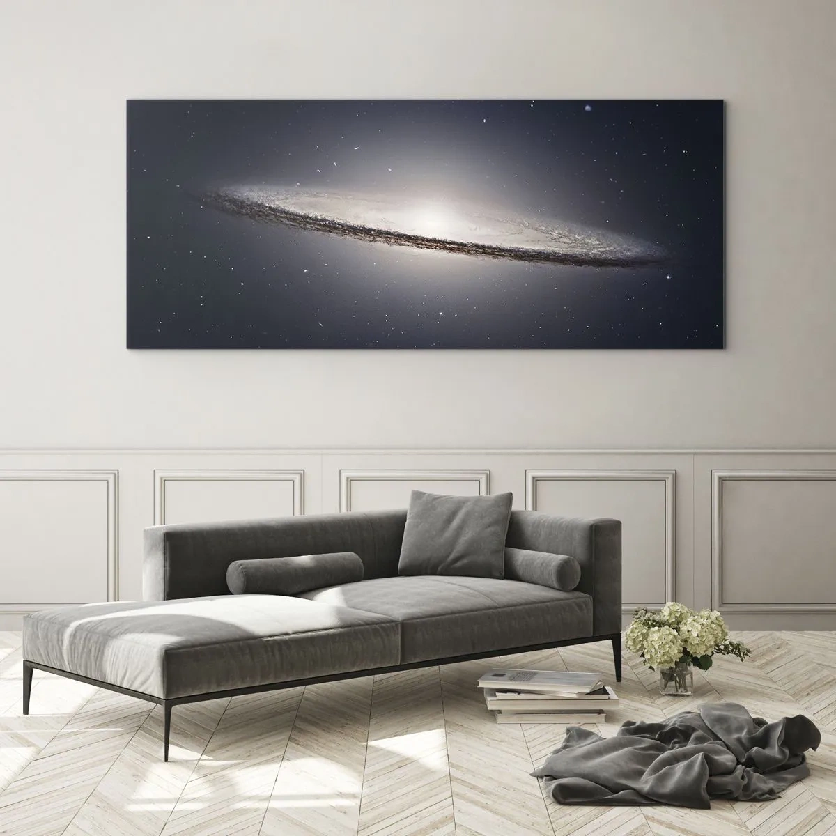 Impression sur verre - Image sur verre - Une galaxie spirale sur fond d'espace étoilé - 160x50cm - Il y a bien longtemps, dans une galaxie très lointaine… - Décoration murale moderne pour le salon et la chambre ARTTOR