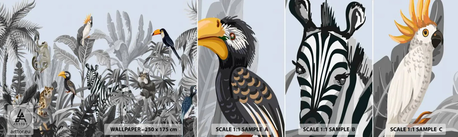 Échantillon De Papier Peint Standard Eco - Conte de fées africain - Abstraction, Jungle, Animaux - 100x30 cm