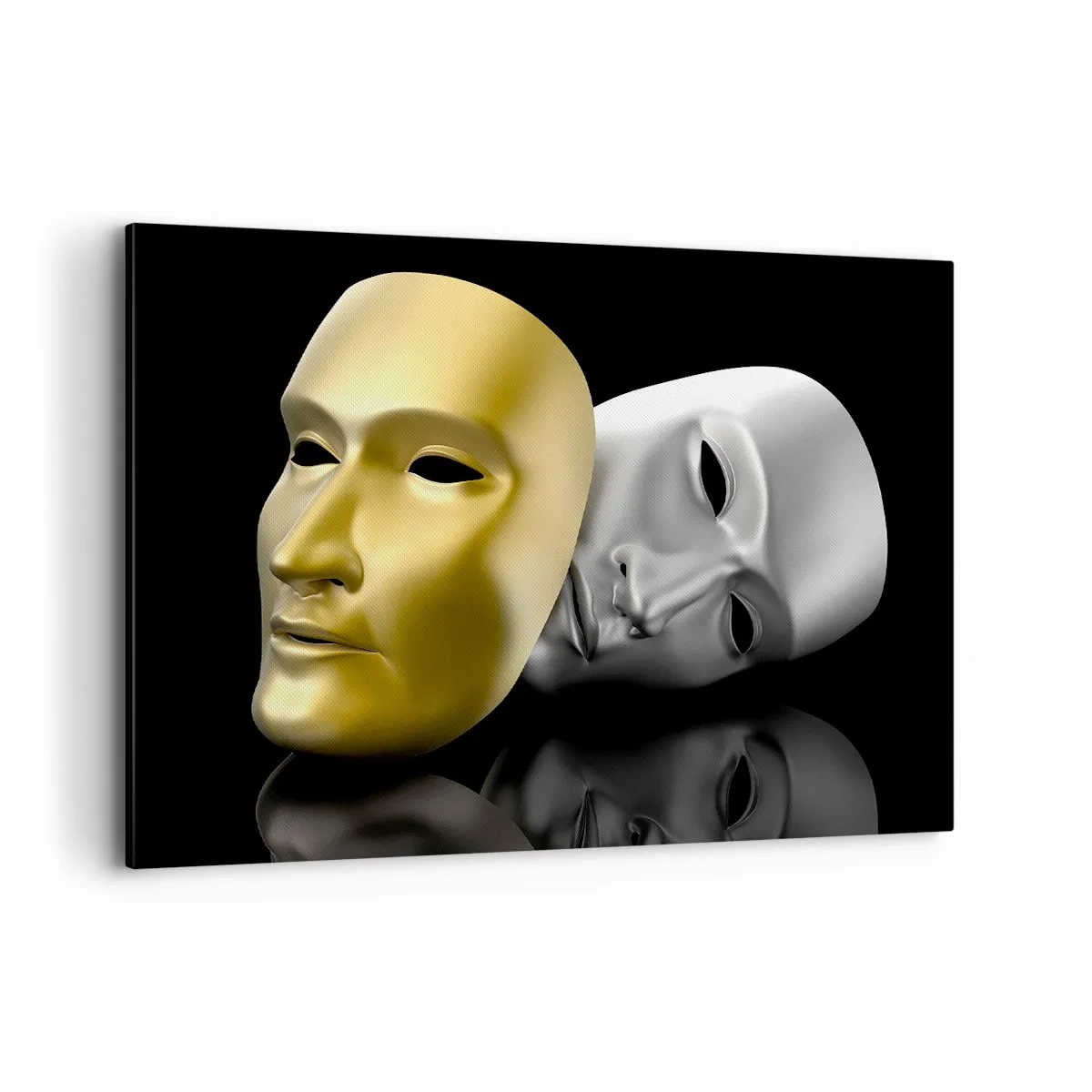 Impression sur toile - Image sur toile - Masque d'or et d'argent sur fond noir - 100x70cm - La vie est un théâtre - Décoration murale moderne pour le salon et la chambre ARTTOR