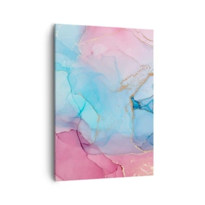 Impression sur toile - Image sur toile - Motifs pastel abstraits avec des accents dorés - 50x70cm - Rencontre et mélange - Décoration murale moderne pour le salon et la chambre ARTTOR