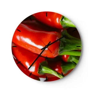 Horloge murale - Pendule murale - Gros plan sur des piments rouges - 30x30cm - Juteux, brillant, lisse - Décoration murale moderne pour le salon, la cuisine et la chambre ARTTOR