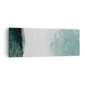Impression sur toile - Image sur toile - Une délicate composition abstraite dans des tons de vert avec des formes subtiles sur un fond clair. - 140x50cm - Rencontre avec le brouillard - Décoration murale moderne pour le salon et la chambre ARTTOR