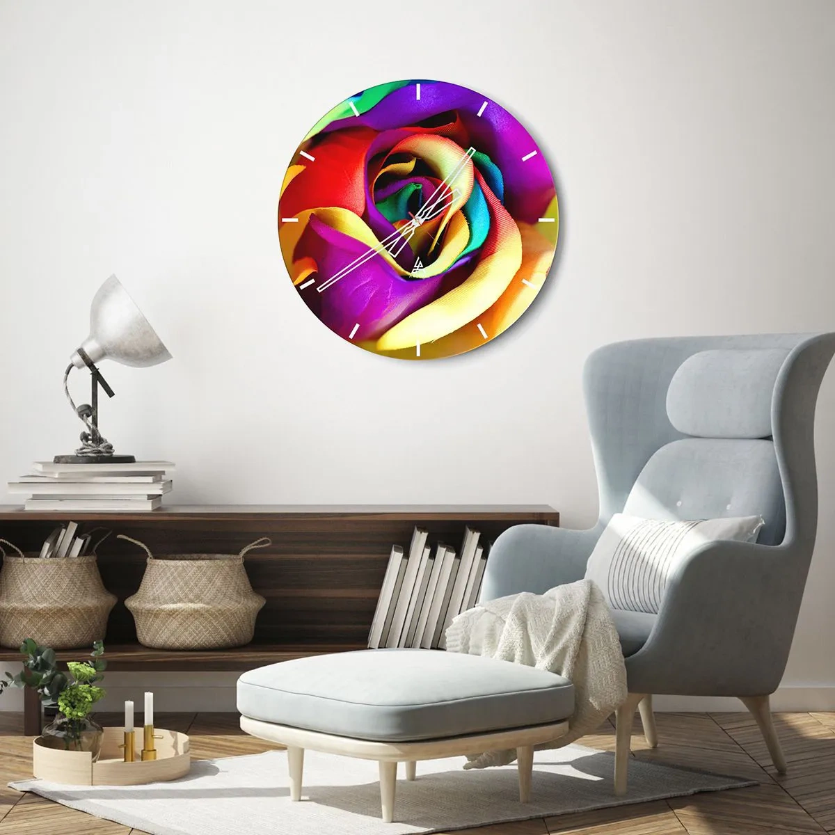 Horloge murale - Pendule murale - Gros plan d'une rose arc-en-ciel aux couleurs intenses - 30x30cm - Ce n'est pas possible - Décoration murale moderne pour le salon, la cuisine et la chambre ARTTOR