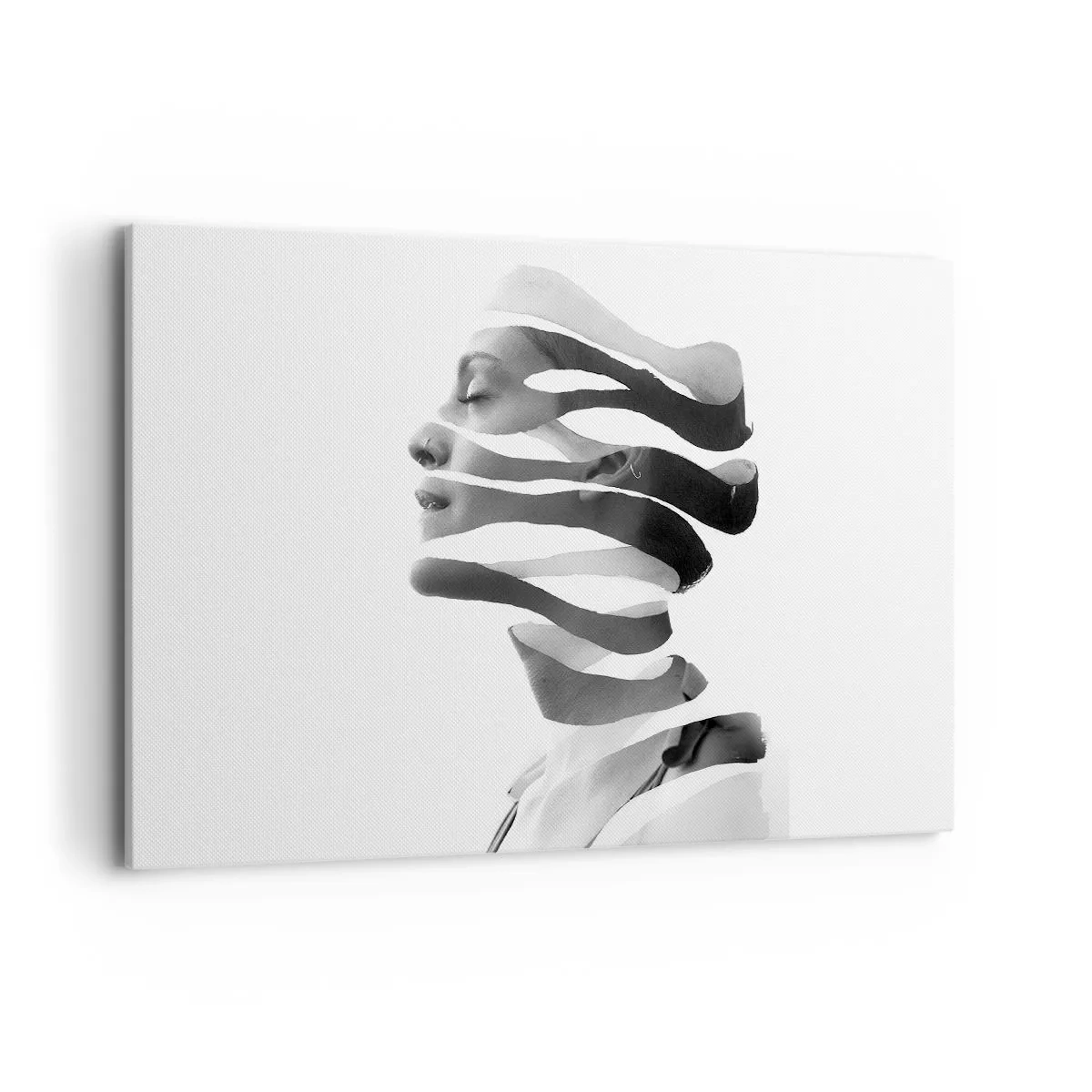 Impression sur toile - Image sur toile - Portrait noir et blanc d'une femme avec un effet rayé surréaliste - 120x80cm - Portrait surréaliste - Décoration murale moderne pour le salon et la chambre ARTTOR