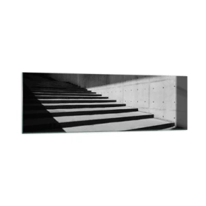 Impression sur verre - Image sur verre - Escaliers de style minimaliste en noir et blanc - 160x50cm - La beauté brute du modernisme - Décoration murale moderne pour le salon et la chambre ARTTOR