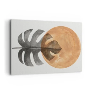 Impression sur toile - Image sur toile - Feuille de Monstera et cercle doré sur fond clair - 100x70cm - Toujours le soleil - Décoration murale moderne pour le salon et la chambre ARTTOR
