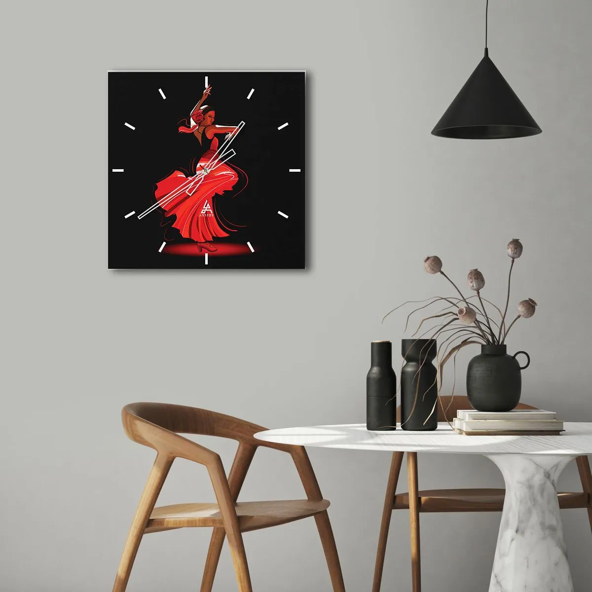 Horloge murale - Pendule murale - L'esprit fougueux du flamenco - 40x40 cm