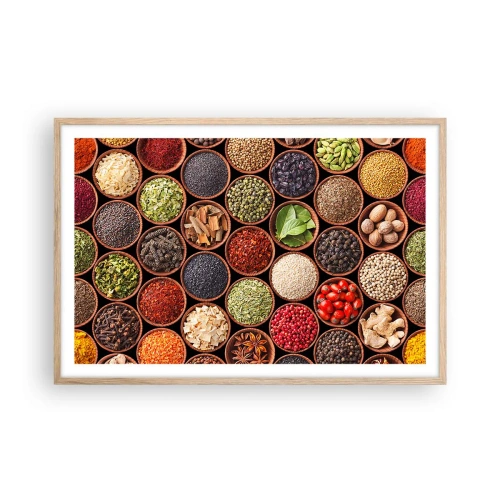 Affiche dans un chêne clair - Poster - Toutes les saveurs du monde - 91x61 cm