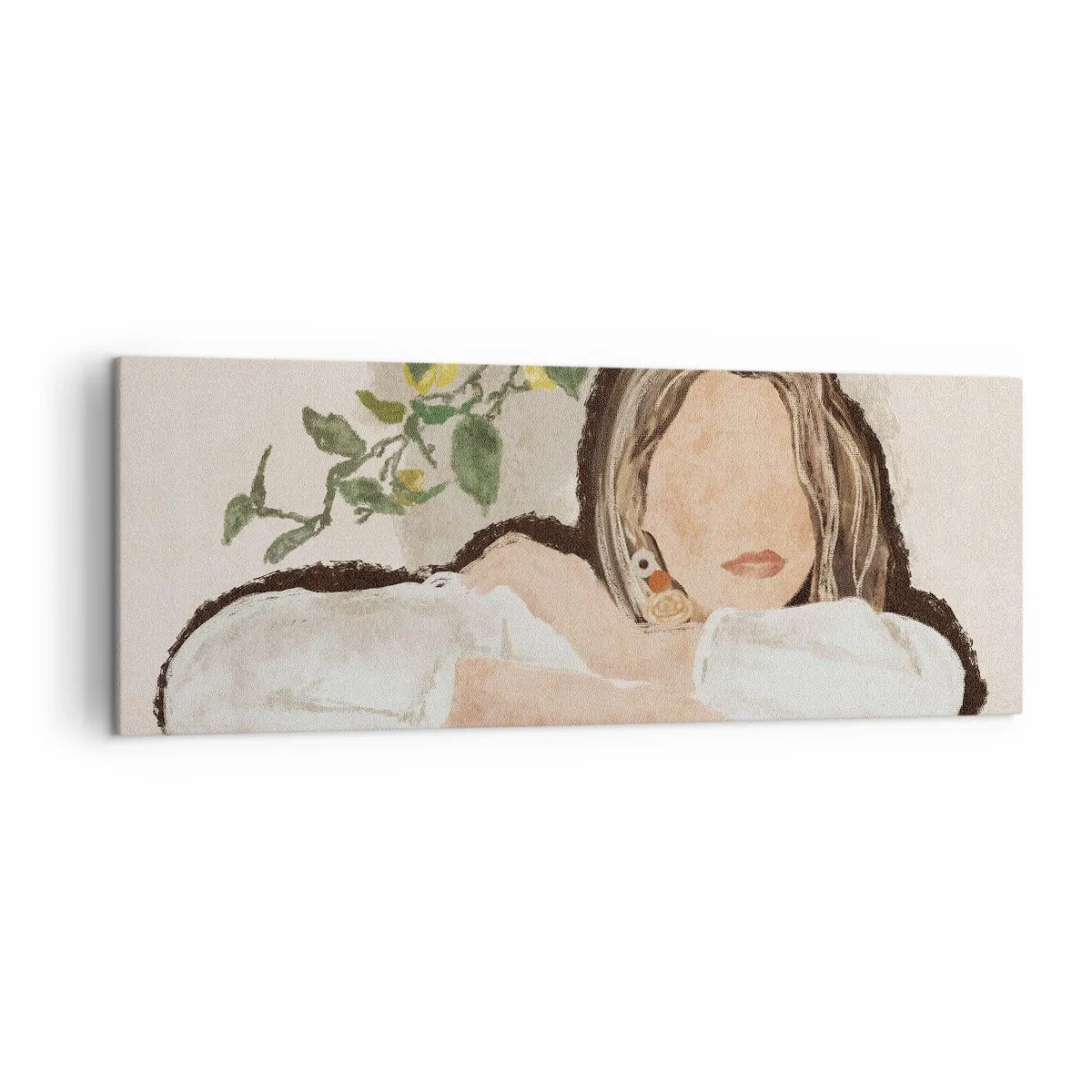 Impression sur toile - Image sur toile - La figure d'une femme sur fond de citronnier - 140x50cm - La beauté du sud - Décoration murale moderne pour le salon et la chambre ARTTOR