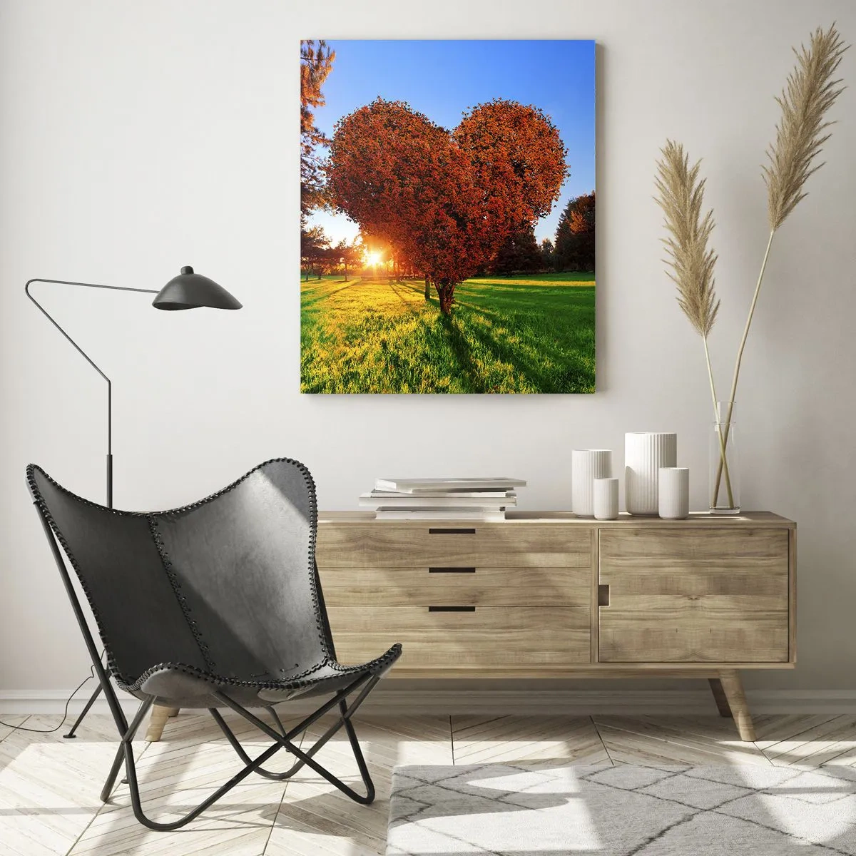 Impression sur verre - Image sur verre - Un arbre en forme de cœur sur fond de soleil couchant - 50x70cm - Et comment ne pas aimer tomber - Décoration murale moderne pour le salon et la chambre ARTTOR