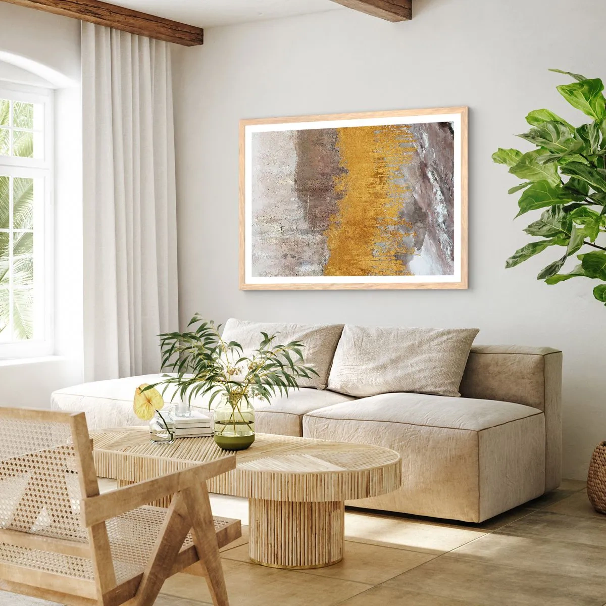 Affiche dans un chêne clair - Poster - Une explosion d'or - 70x50 cm