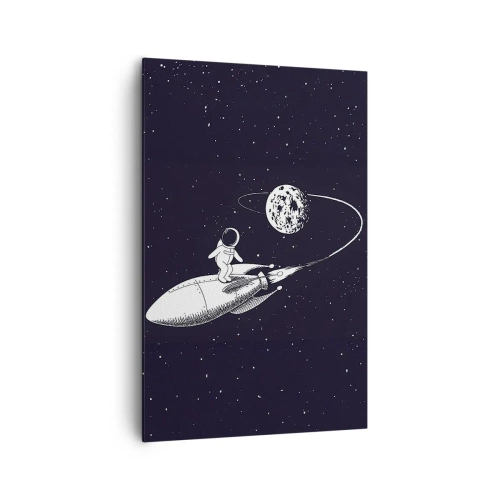 Impression sur toile - Image sur toile - Astronaute sur une fusée dans l'espace - 80x120cm - Surfeur de l'espace - Décoration murale moderne pour le salon et la chambre ARTTOR