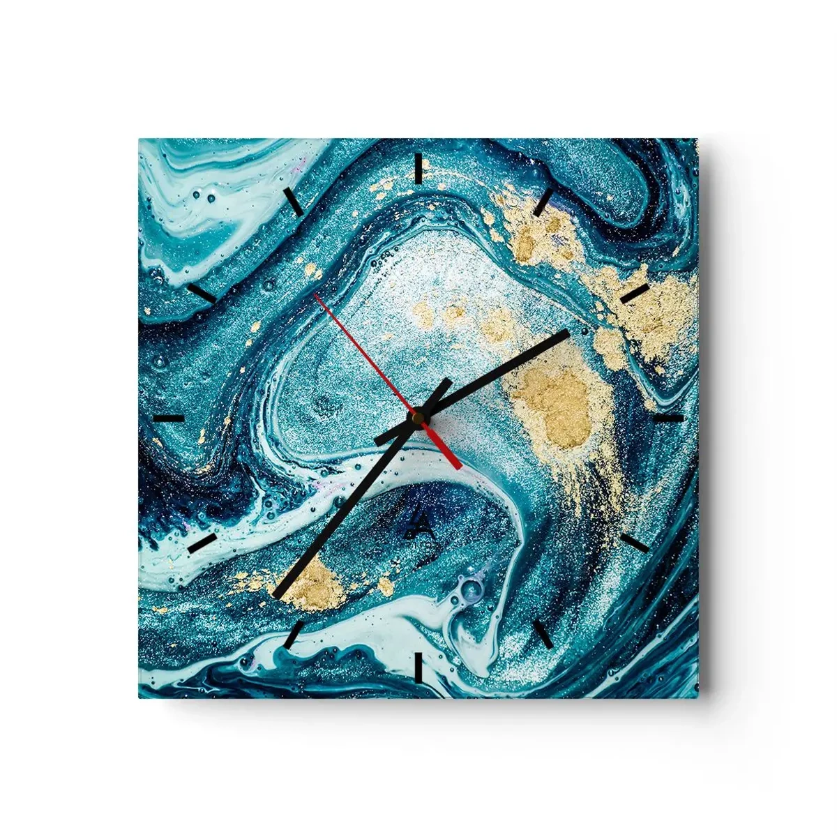 Horloge murale - Pendule murale - Une composition abstraite de vagues et d'accents dorés - 30x30cm - Vortex bleu - Décoration murale moderne pour le salon et la chambre ARTTOR