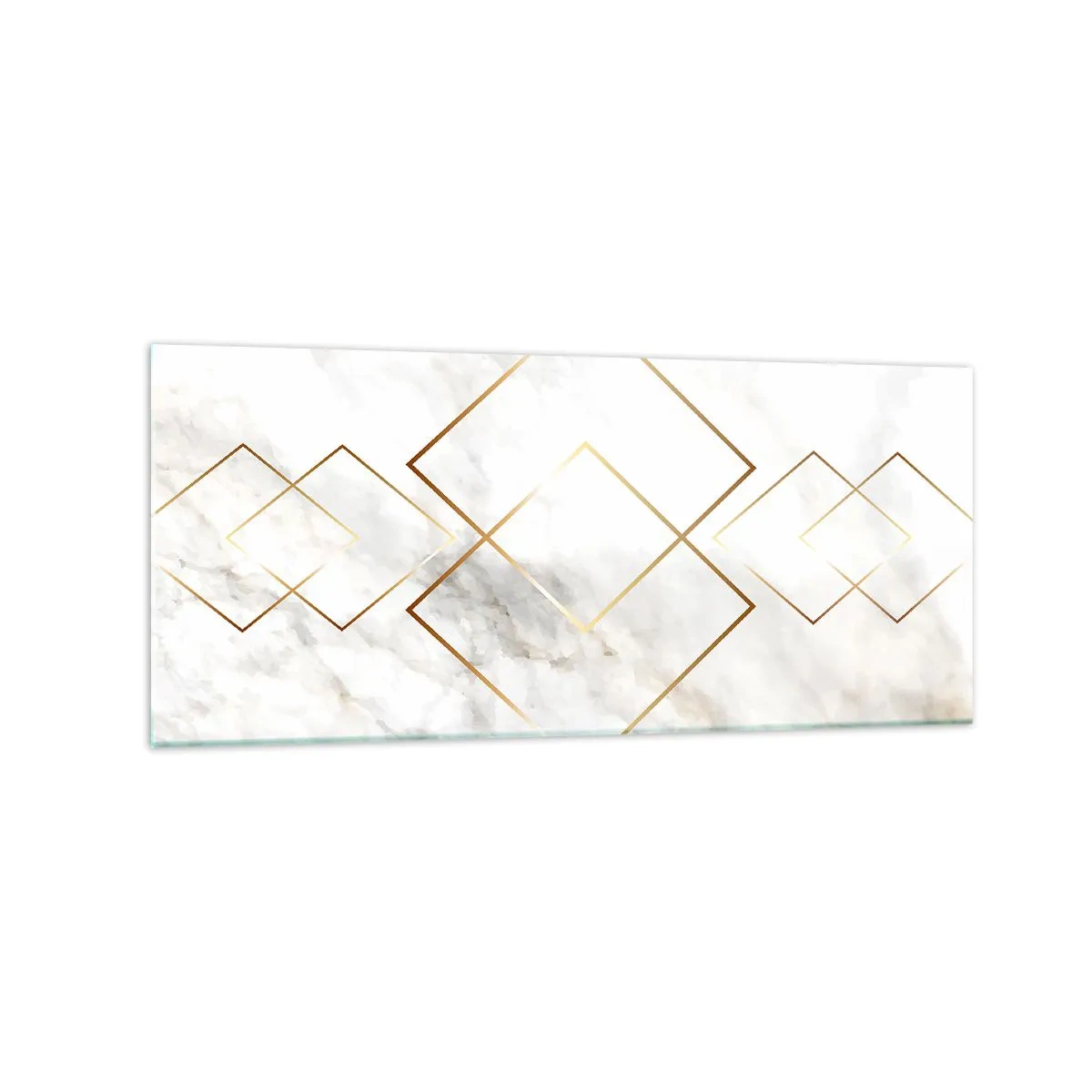 Impression sur verre - Image sur verre - Losanges dorés minimalistes sur fond de marbre - 120x50cm - Vue à l'infini - Décoration murale moderne pour le salon et la chambre ARTTOR