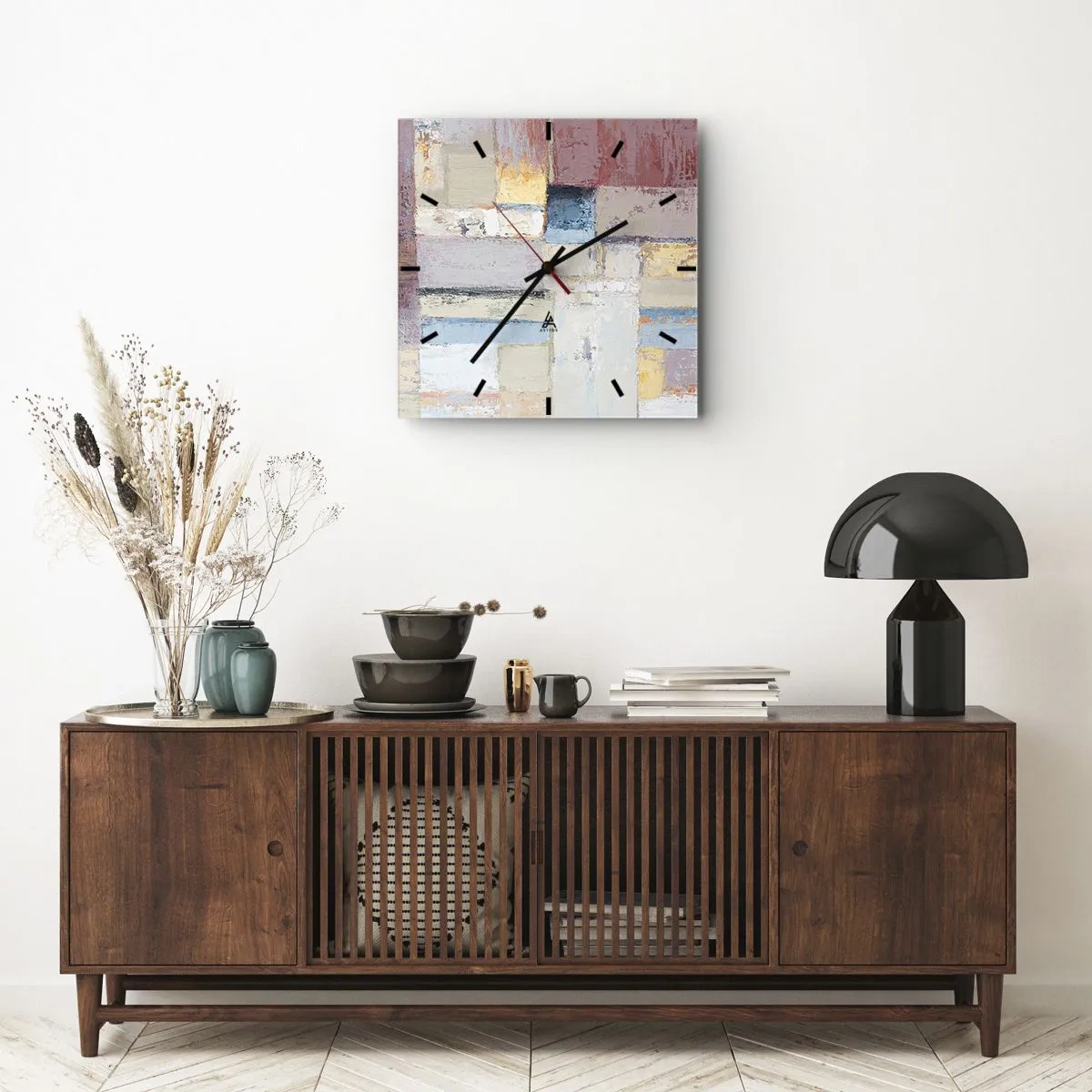 Horloge murale - Pendule murale - Composition géométrique aux couleurs pastel - 30x30cm - Le calme de la géométrie - Décoration murale moderne pour le salon et la chambre ARTTOR