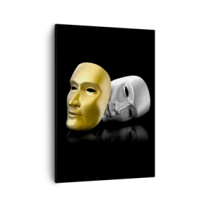 Impression sur toile - Image sur toile - Masque d'or et d'argent sur fond noir - 50x70cm - La vie est un théâtre - Décoration murale moderne pour le salon et la chambre ARTTOR