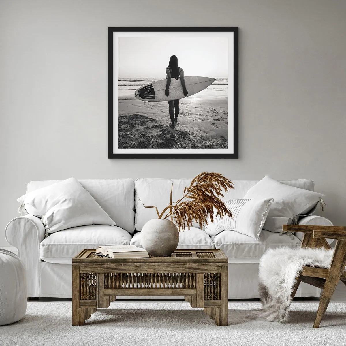 Affiche dans un cadre noir - Poster - Fille des vagues de la mer - 60x60 cm