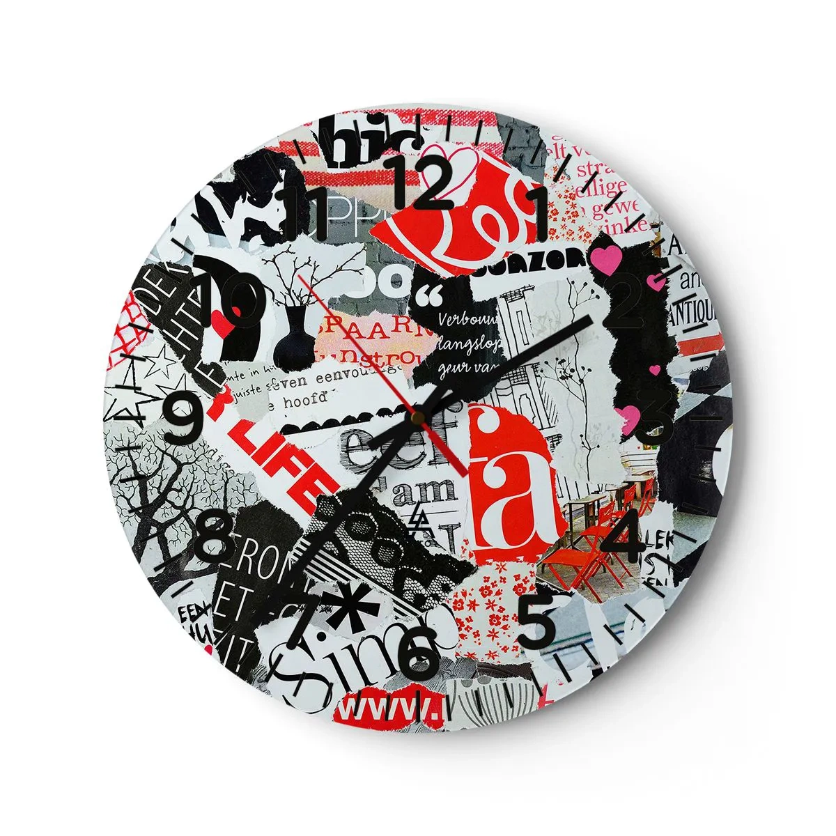 Horloge murale - Pendule murale - Collage hipster - 40x40 cm