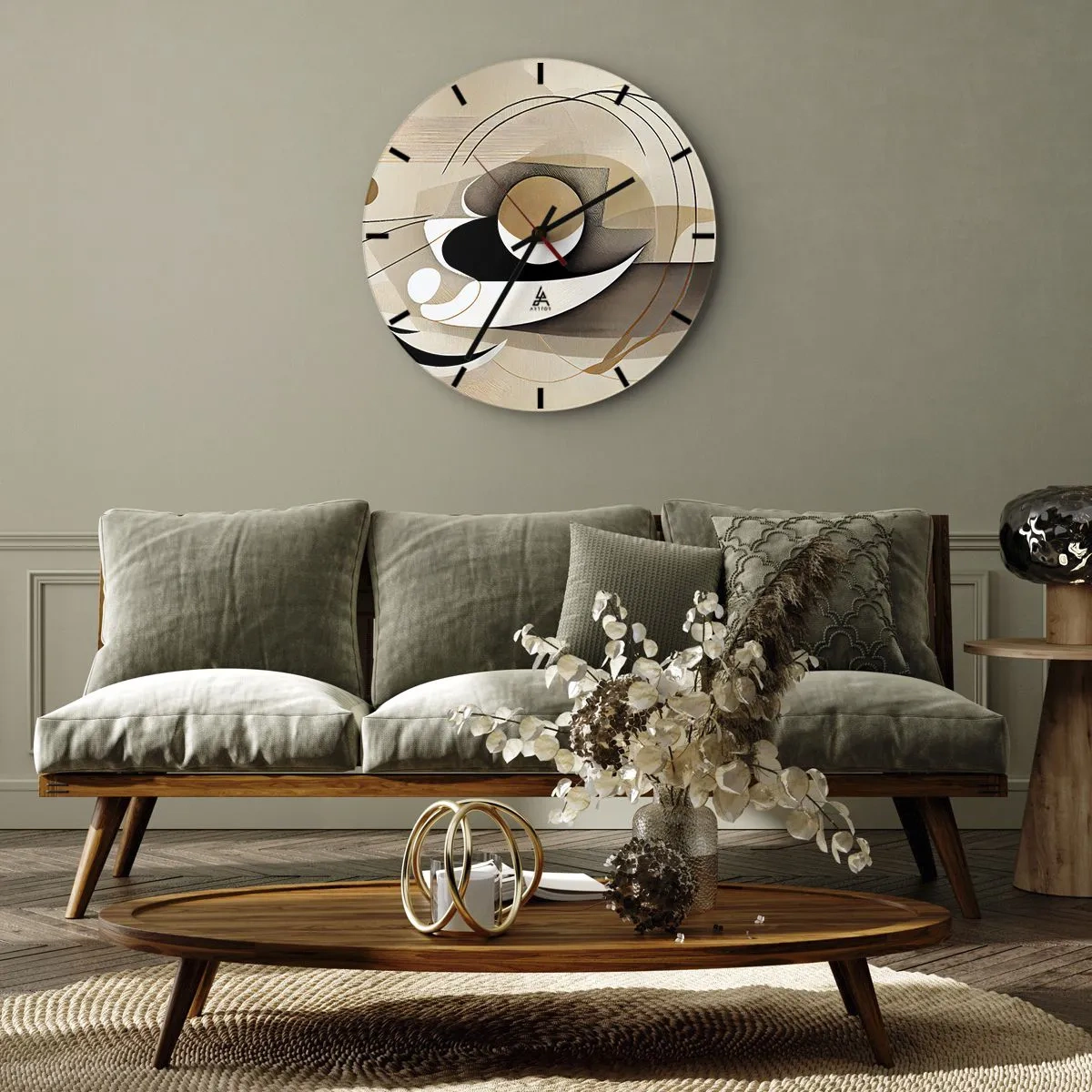 Horloge murale - Pendule murale - Une composition géométrique avec des arcs et des formes dans des tons beiges. - 30x30cm - Composition : l'essence des choses - Décoration murale moderne pour le salon, la cuisine et la chambre ARTTOR