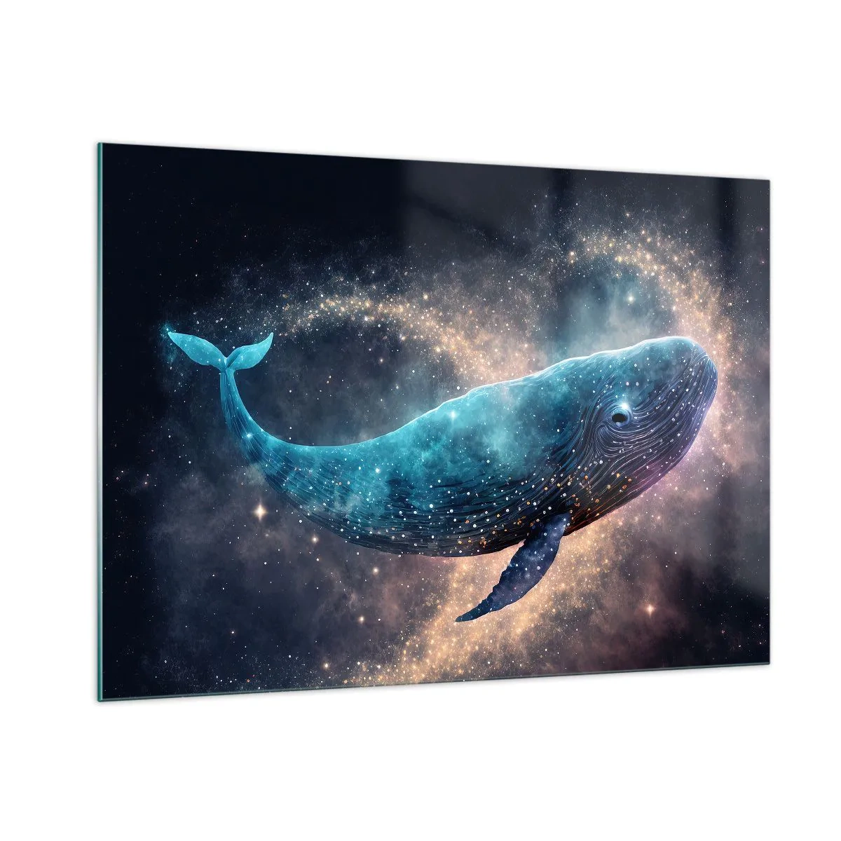 Impression sur verre - Image sur verre - Baleine bleue flottant dans la galaxie - 100x70cm - Un tel monde existe… - Décoration murale moderne pour le salon et la chambre ARTTOR