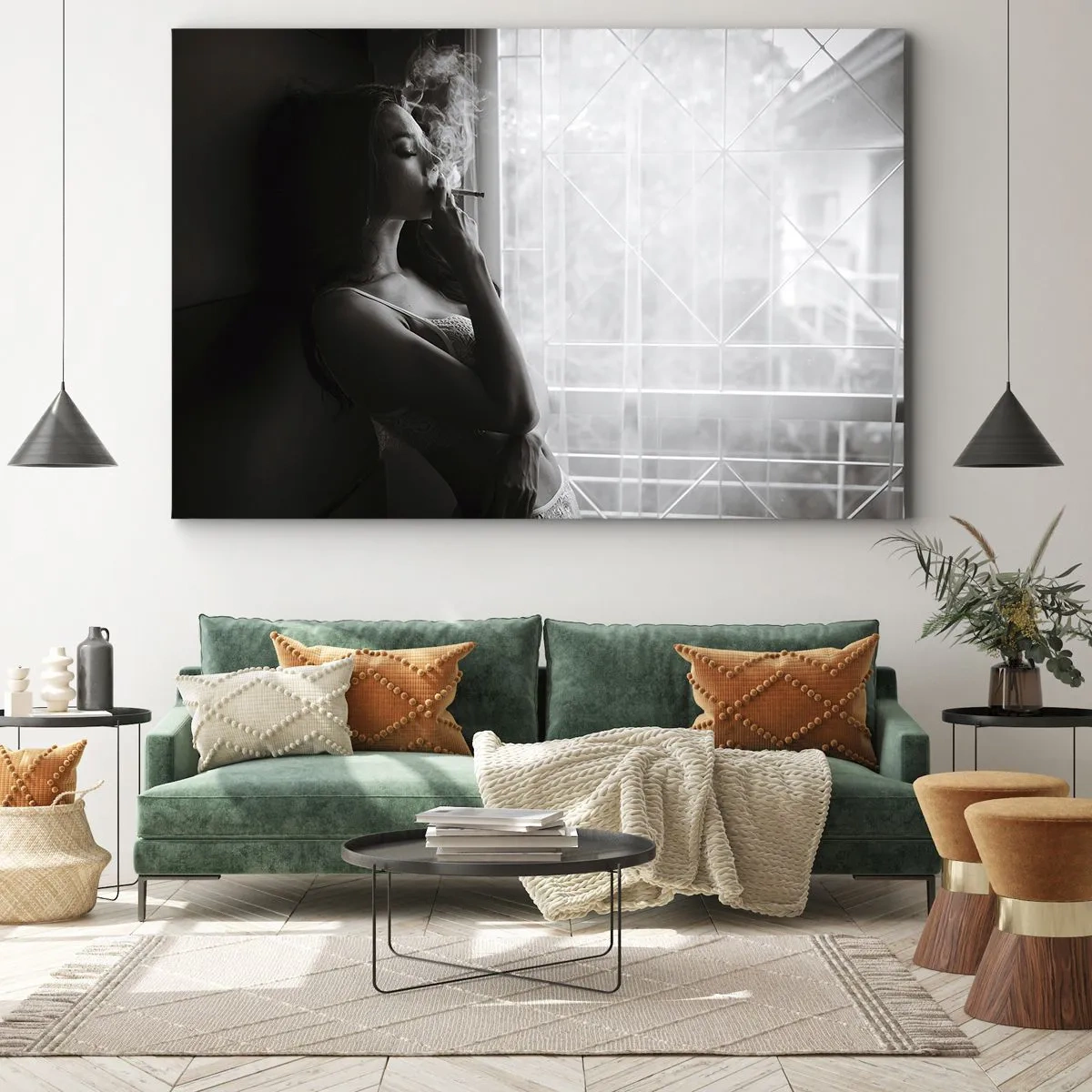 Impression sur toile - Image sur toile - Une femme dans une pose sensuelle sur une photographie en noir et blanc - 70x50cm - Vous sentez-vous libre ? - Décoration murale moderne pour le salon et la chambre ARTTOR