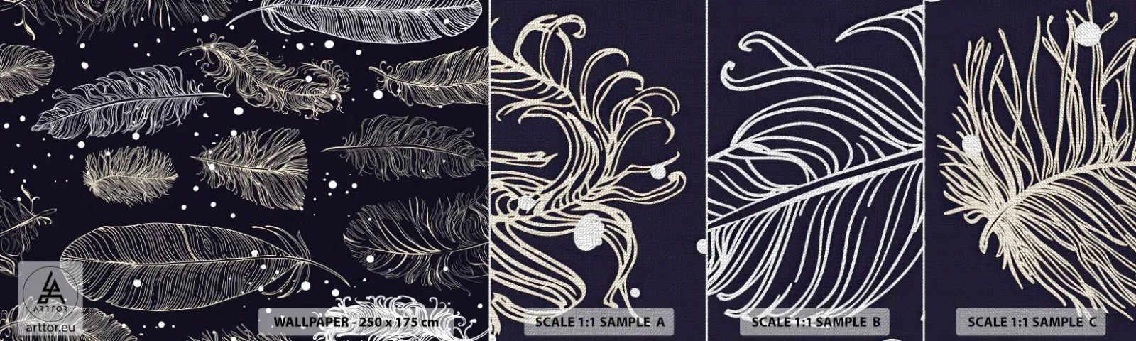 Échantillon de Papier Peint Premium Canvas - Toile de plumes - Plume oiseau, Graphique, Morceau - 100x30 cm