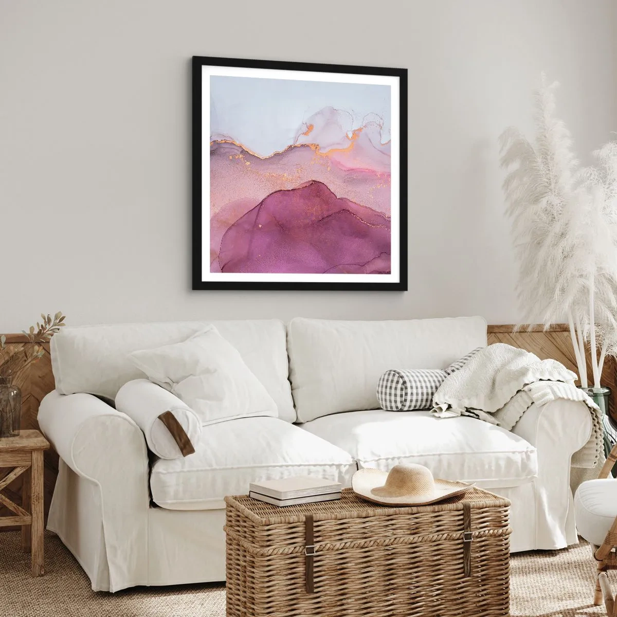 Affiche dans un cadre noir - Poster - Vagues lilas et violettes - 60x60 cm