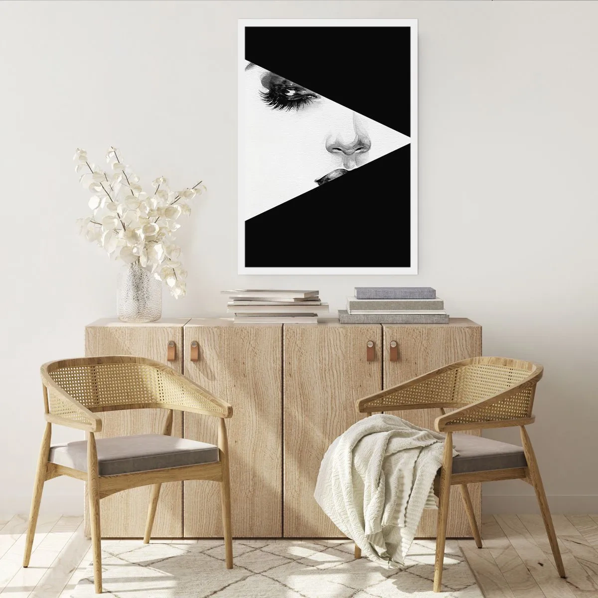Affiche - Poster - Portrait minimaliste d'une femme en noir et blanc avec une division géométrique. - 50x70cm - Toujours inconnu - Décoration murale moderne pour le salon et la chambre ARTTOR