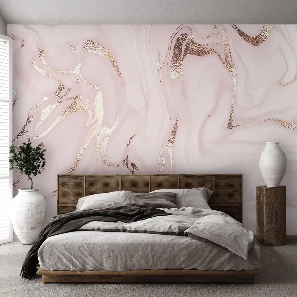 Papier Peint Photo Premium Sand - Marbre subtil dans des tons de rose et d'or - 100x70cm - Dans un châle rose - Décoration murale moderne pour le salon et la chambre ARTTOR