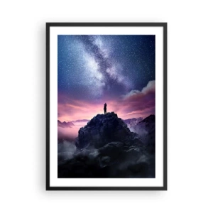 Affiche dans un cadre noir - Poster - Silhouette d'une personne au sommet d'une montagne sous un ciel étoilé - 50x70cm - Et il a ressenti la vie - Décoration murale moderne pour le salon et la chambre ARTTOR