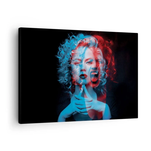 Impression sur toile - Image sur toile - Double portrait de femme en rouge et bleu - 70x50cm - Alter ego - Décoration murale moderne pour le salon et la chambre ARTTOR