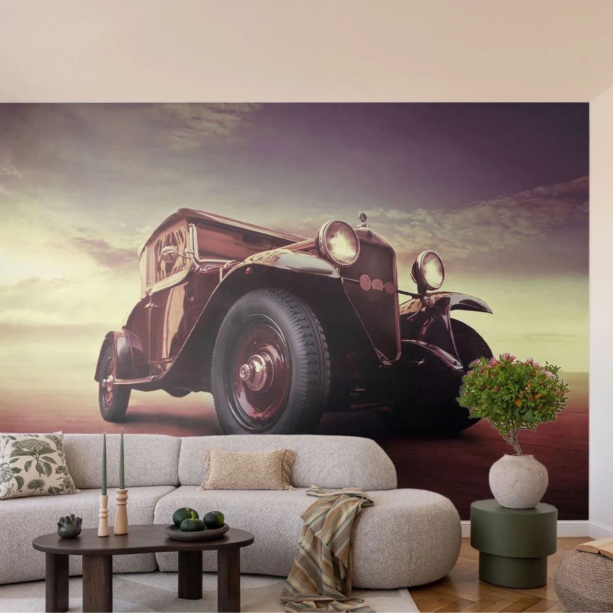 Papier Peint Autocollant Deluxe Sticker - Revenons au bon vieux temps... - Automobile, Voiture rétro, Ancien - 250x175 cm