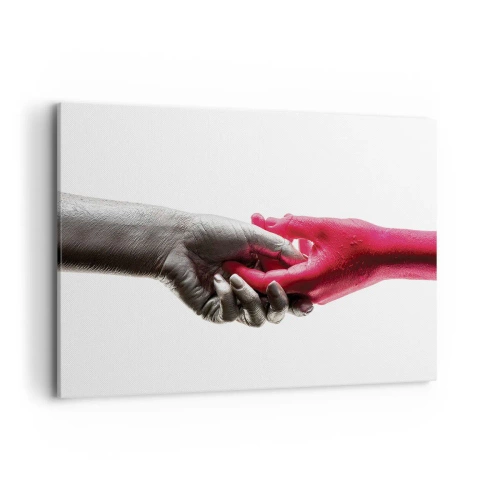 Impression sur toile - Image sur toile - Aiguilles symboliques en argent et rouge - 100x70cm - Ensemble, bien que différents - Décoration murale moderne pour le salon et la chambre ARTTOR