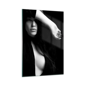 Impression sur verre - Image sur verre - Portrait élégant d'une femme en noir et blanc - 80x120cm - École de séduction - Décoration murale moderne pour le salon et la chambre ARTTOR