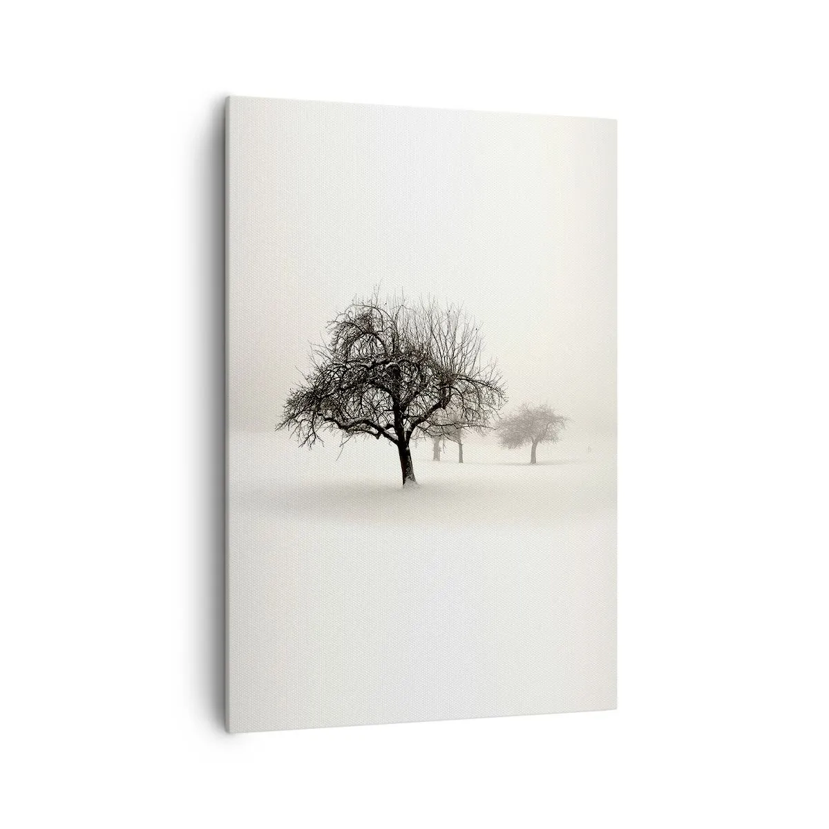 Impression sur toile - Image sur toile - Arbres dans un champ enneigé entouré de brouillard - 70x100cm - Un rêve hivernal - Décoration murale moderne pour le salon et la chambre ARTTOR