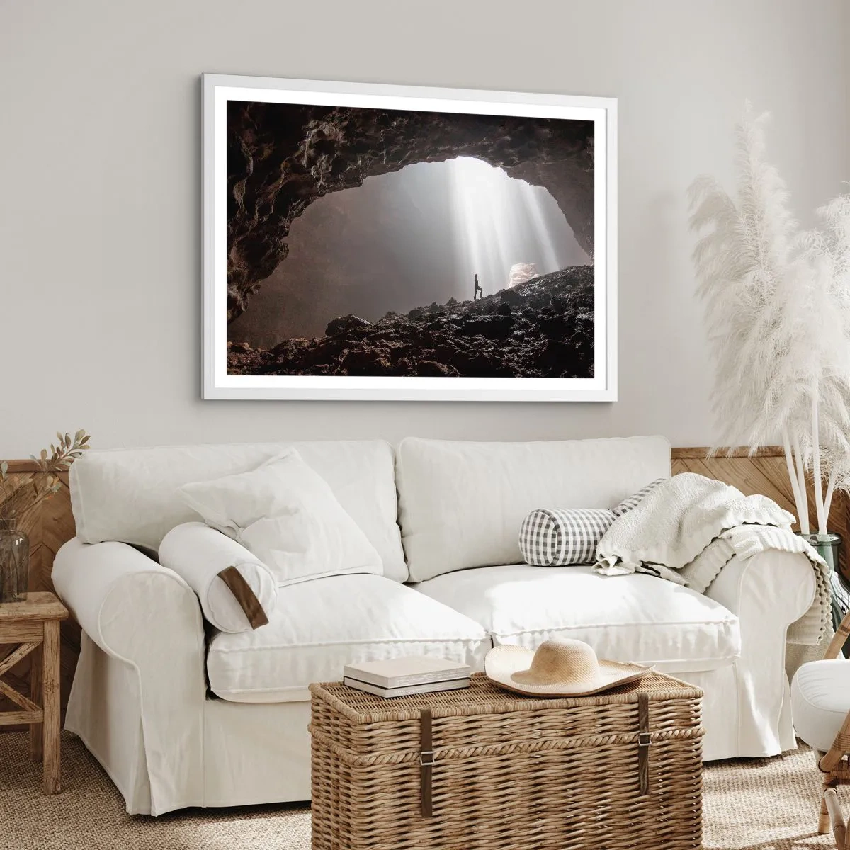 Affiche dans un cadre blanc - Poster - Grotte lumineuse - 100x70 cm