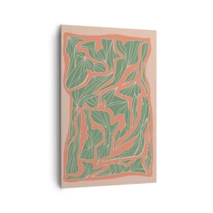 Impression sur toile - Image sur toile - Un motif végétal dans les tons de vert et d'orange - 80x120cm - La lutte entre le corail et la verdure - Décoration murale moderne pour le salon et la chambre ARTTOR