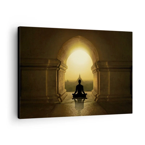 Impression sur toile - Image sur toile - Silhouette d'une personne méditant à la lumière du soleil couchant - 70x50cm - Pleine harmonie - Décoration murale moderne pour le salon et la chambre ARTTOR