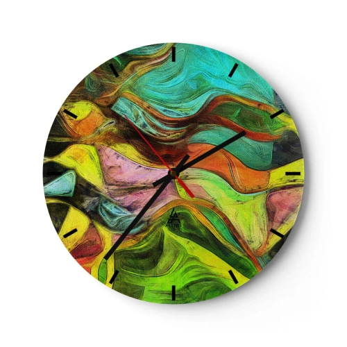 Horloge murale - Pendule murale - Abstraction colorée avec des lignes et des formes dynamiques - 30x30cm - Le mouvement c'est la vie - Décoration murale moderne pour le salon, la cuisine et la chambre ARTTOR