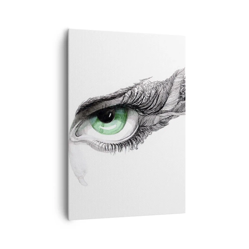 Impression sur toile - Image sur toile - Œil artistique avec iris vert et détails de dessin - 70x100cm - Belle et prête à l'attaque - Décoration murale moderne pour le salon et la chambre ARTTOR
