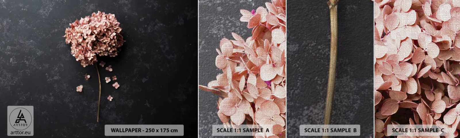 Échantillon de Papier Peint Premium Canvas - Un signe vraiment romantique - Fleur, Hortensia, Nature - 100x30 cm